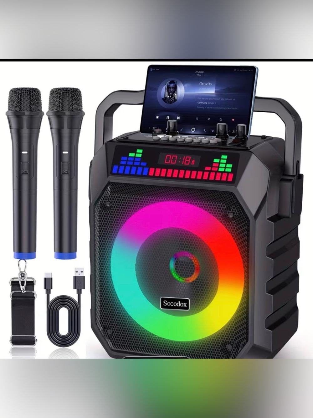 Portable Bluetooth Party Speaker with Mic — Black with RGB Light